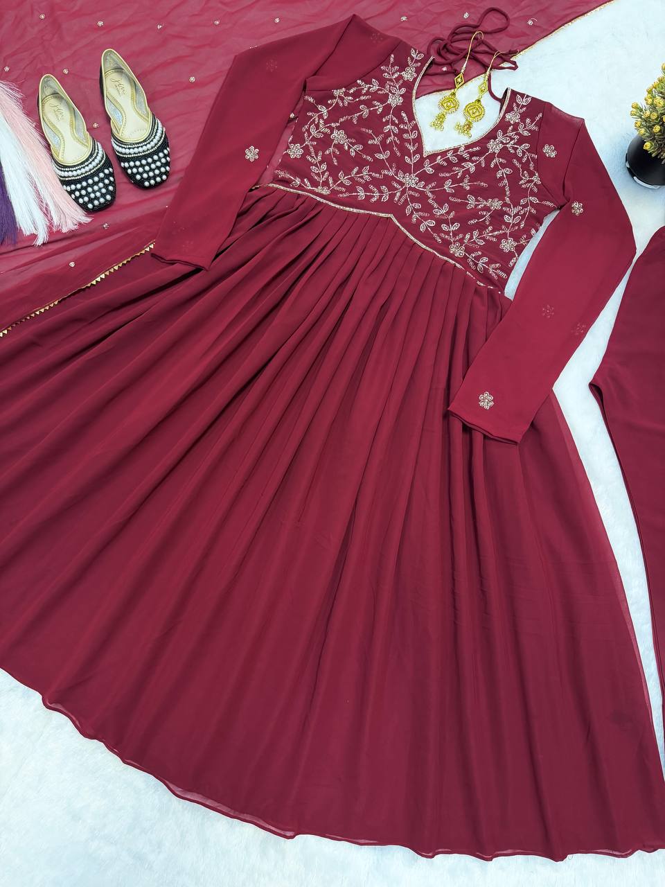Editorial Maroon Zari Silhouette